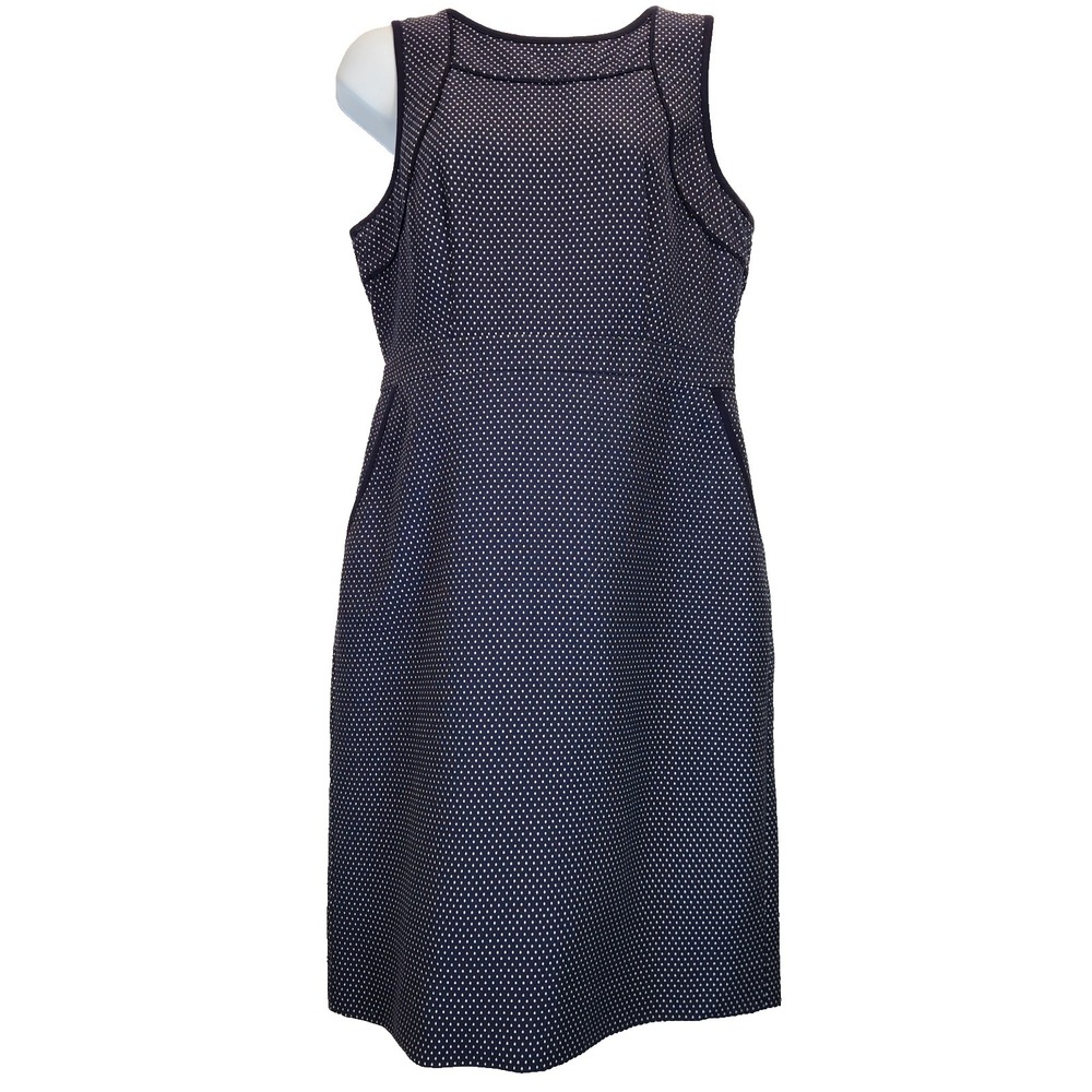J. CREW Women`s Dress Sz 10 Tipped Sheath Dress in Dotted Jacquard Navy Ivory